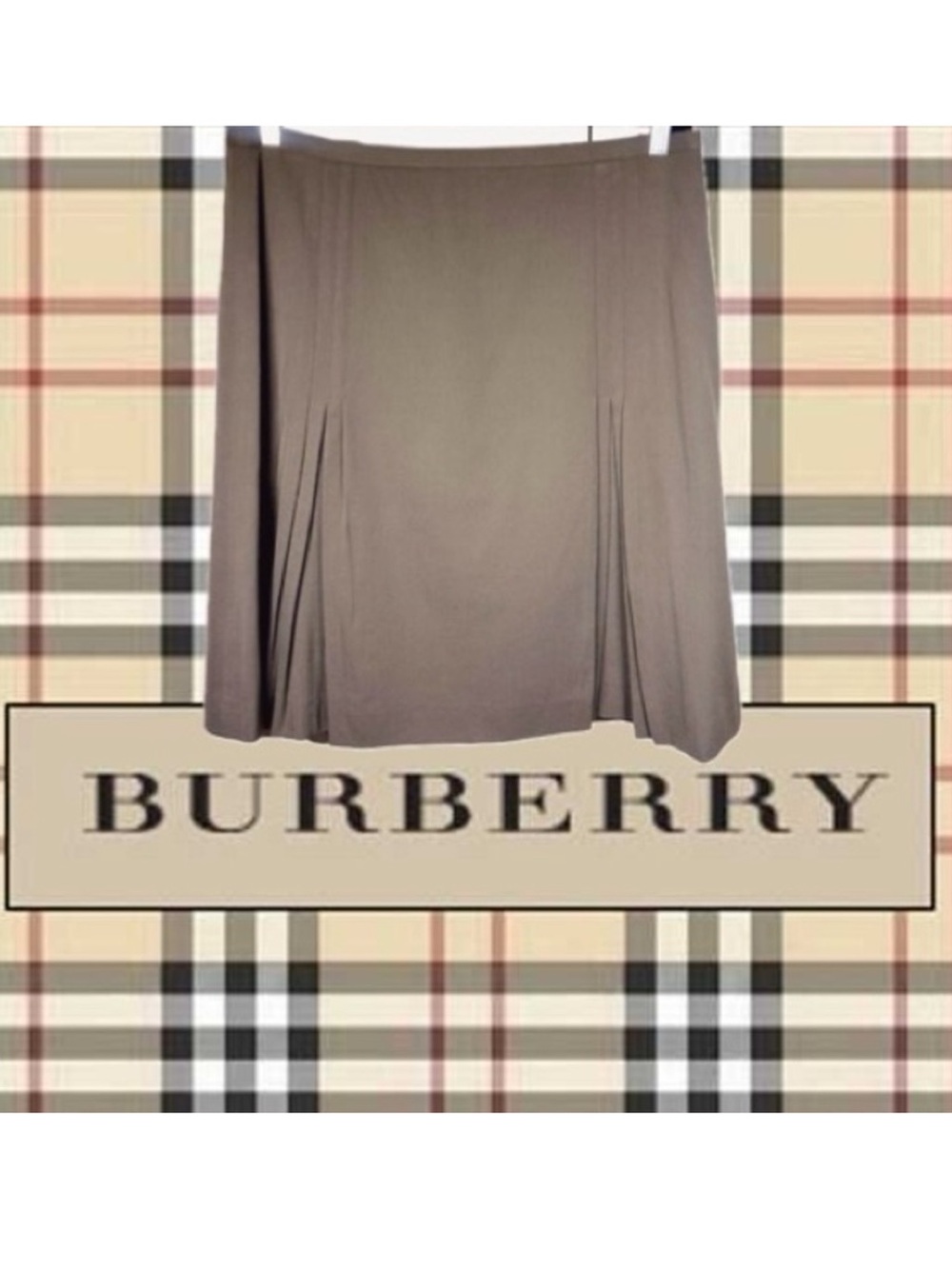 BURBERRY LONDON | Italian Olive Green Wool Pleated Knee Length Skirt US Size 12
